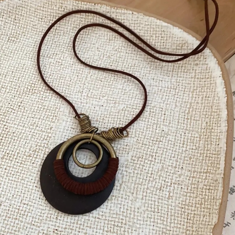 Artisan Brown and Gold Pendant Necklace Collection - Picture 5 of 10
